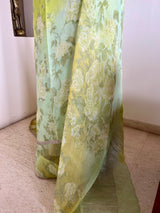 AARANUYA – FLORAL PRINTED PURE CHIFFON SAREE WITH ZARI