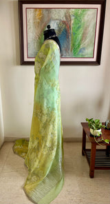 AARANUYA – FLORAL PRINTED PURE CHIFFON SAREE WITH ZARI