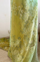 AARANUYA – FLORAL PRINTED PURE CHIFFON SAREE WITH ZARI