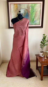 JAAMNA- LIGHTWEIGHT KANJIVARAM IN PEACH WITH PURPLE AANCHAL DETAIL