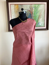 JAAMNA- LIGHTWEIGHT KANJIVARAM IN PEACH WITH PURPLE AANCHAL DETAIL