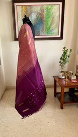 JAAMNA- LIGHTWEIGHT KANJIVARAM IN PEACH WITH PURPLE AANCHAL DETAIL