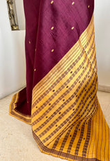 MAYURAKSHI – DEEP MAROON BERHAMPURI WITH MUSTARD RUDRAKSHA BORDER
