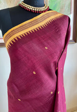 MAYURAKSHI – DEEP MAROON BERHAMPURI WITH MUSTARD RUDRAKSHA BORDER