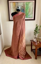 MADHUMITA- PEACHISH BROWN BOMKAI SILK SAREE WITH ZARI AANCHAL