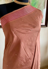 MADHUMITA- PEACHISH BROWN BOMKAI SILK SAREE WITH ZARI AANCHAL