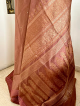 MADHUMITA- PEACHISH BROWN BOMKAI SILK SAREE WITH ZARI AANCHAL