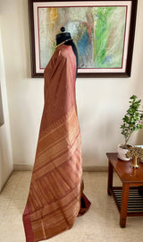 MADHUMITA- PEACHISH BROWN BOMKAI SILK SAREE WITH ZARI AANCHAL