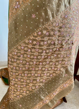 NINARIKA- A BEAUTIFUL GREEN BANARASI SILK SAREE WITH A BROWNISH OMBRE AND SEQUIN EMBROIDERY BORDER