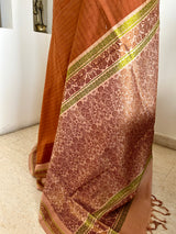 JOVITHA- RUST BROWN KANJIVARAM, SUBTLE CHARM, OFF-WHITE BORDER, VIBRANRT GREEN MOTIFS