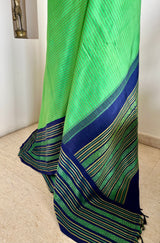 KALVIKA- GREEN KORVAI KANJIVARAM WITH CHEVRON AND RUDRAKSHA OVER NAVY