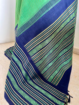 KALVIKA- GREEN KORVAI KANJIVARAM WITH CHEVRON AND RUDRAKSHA OVER NAVY