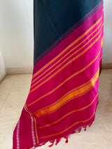 KALVANI- BLACK KORVAI KANJIVARAM WITH RUDRAKSHA AND STRIPED AANCHAL