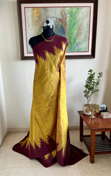 SRIKAVI – GOLDEN YELLOW AND BROWN ARNI SILK WITH TEMPLE MOTIFS