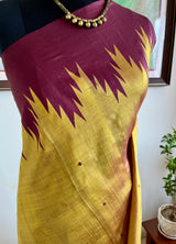 SRIKAVI – GOLDEN YELLOW AND BROWN ARNI SILK WITH TEMPLE MOTIFS