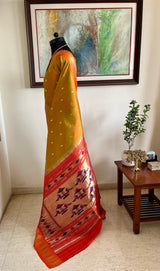 ANJU – MUSTARD BROWN PAITHANI WITH NARALI BORDER AND MOR KUNDA AANCHAL