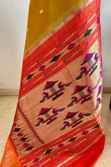 ANJU – MUSTARD BROWN PAITHANI WITH NARALI BORDER AND MOR KUNDA AANCHAL