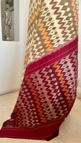 DEVITA - CREAM ODISHA HANDLOOM COTTON SAREE WITH GEOMETRIC MOTIFS