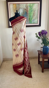 AMITHI - WHITE MAROON KANJIVARAM WITH PEACOCK PAISLEY AANCHAL