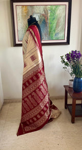AMITHI - WHITE MAROON KANJIVARAM WITH PEACOCK PAISLEY AANCHAL