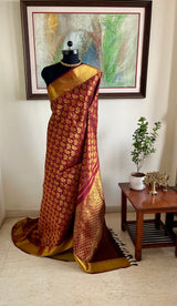MALAR – REDDISH MAROON BROCADE KANJIVARAM WITH ZARI AANCHAL