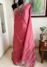 KSHIRODINI- DEEP PEACH HINGULA SAMBALPURI TUSSAR WITH PHODA KUMBHA