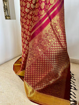 MALAR – REDDISH MAROON BROCADE KANJIVARAM WITH ZARI AANCHAL