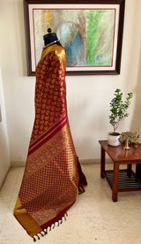 MALAR – REDDISH MAROON BROCADE KANJIVARAM WITH ZARI AANCHAL