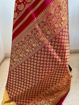 MALAR – REDDISH MAROON BROCADE KANJIVARAM WITH ZARI AANCHAL