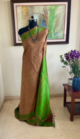 AVYANI - PLAIN BROWN KANJIVARAM WITH GREEN BORDER AANCHAL