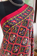 LINA - PRINTED MODAL SILK SAREE WITH DOUBLE IKKAT PATOLA DESIGN