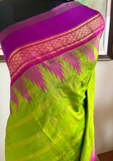 PREEYAL – BRIGHT GREEN KANJIVARAM WITH MAGENTA ZARI BORDER