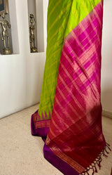 PREEYAL – BRIGHT GREEN KANJIVARAM WITH MAGENTA ZARI BORDER