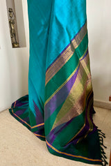 PRAVIKA – BLUE KANJIVARAM WITH TEMPLE BORDER AND ZARI AANCHAL