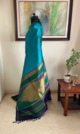 PRAVIKA – BLUE KANJIVARAM WITH TEMPLE BORDER AND ZARI AANCHAL