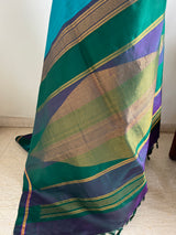 PRAVIKA – BLUE KANJIVARAM WITH TEMPLE BORDER AND ZARI AANCHAL