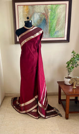 PAURAVI – RICH MAROON KANJIVARAM SILK SAREE WITH SILVER ZARI