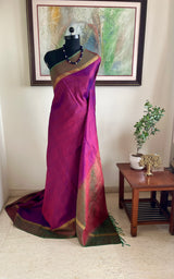 PRANITHI- NEVER WORN SHOT PURPLE GREEN KANJIVARAM WITH ZARI BORDER