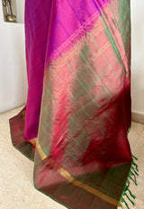 PRANITHI- NEVER WORN SHOT PURPLE GREEN KANJIVARAM WITH ZARI BORDER