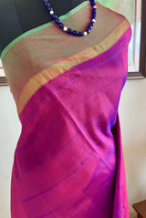 PRANITHI- NEVER WORN SHOT PURPLE GREEN KANJIVARAM WITH ZARI BORDER