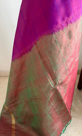 PRANITHI- NEVER WORN SHOT PURPLE GREEN KANJIVARAM WITH ZARI BORDER