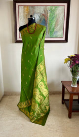 VIRDI - GREEN SWARNACHARI ZARI MYTHOLOGICAL NARRATIVE HERITAGE SAREE