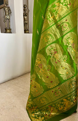 VIRDI - GREEN SWARNACHARI ZARI MYTHOLOGICAL NARRATIVE HERITAGE SAREE