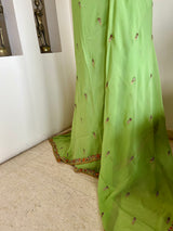 TRISHYA – GREEN PURE GEORGETTE SAREE WITH EMBROIDERY AND SEQUINS