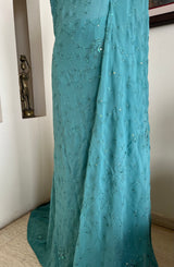 NOURA – PALE BLUE GEORGETTE SAREE WITH SEQUINS AND EMBROIDERY