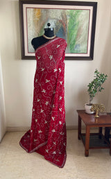 REMA - RADIANT RED SPARKLES, A CHERISHED CHIFFON GEORGETTE SAREE SEEKS A STYLISH NEW CHAPTER