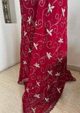 REMA - RADIANT RED SPARKLES, A CHERISHED CHIFFON GEORGETTE SAREE SEEKS A STYLISH NEW CHAPTER