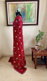 REMA - RADIANT RED SPARKLES, A CHERISHED CHIFFON GEORGETTE SAREE SEEKS A STYLISH NEW CHAPTER