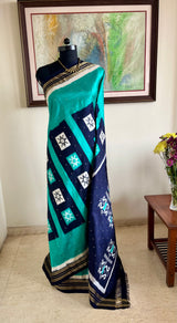 SAVINA - TEAL POCHAMPALLY WITH NAVY BLUE IKAT MOTIFS
