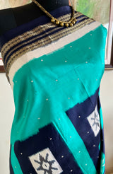 SAVINA - TEAL POCHAMPALLY WITH NAVY BLUE IKAT MOTIFS